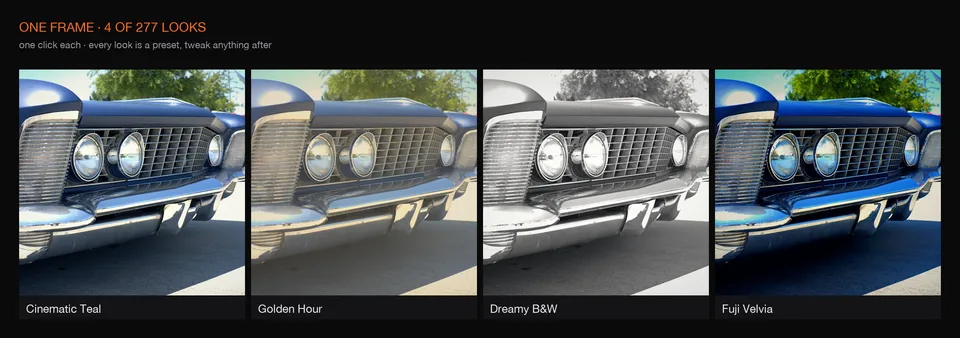 One frame, four of 277 looks — one click each