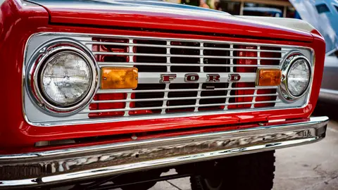Bronco grille and bumper, chrome on red