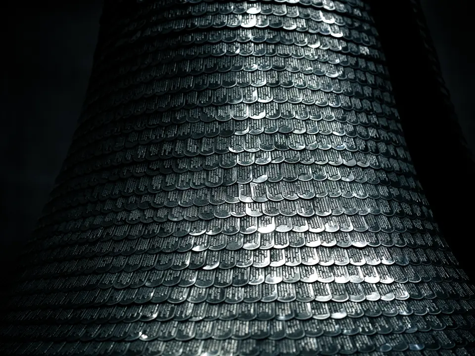 Thousands of stamped scales, up close